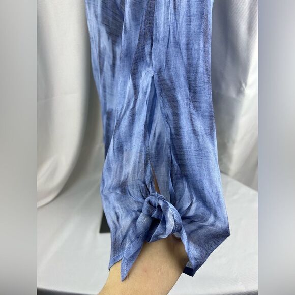Zac & Rachel Womens Tie Dye V-Neck Button Down Long Sleeve Blouse Top Blue Large - Picture 4 of 10